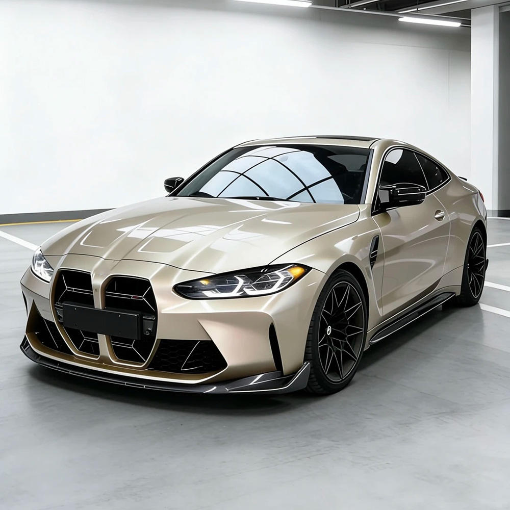 PET Super Bright Metallic champagne Gold Car Wrap Vinyl Roll 1.52x17m 7.5mil UV Proof Self Adhesive for Car Color Changing Film
