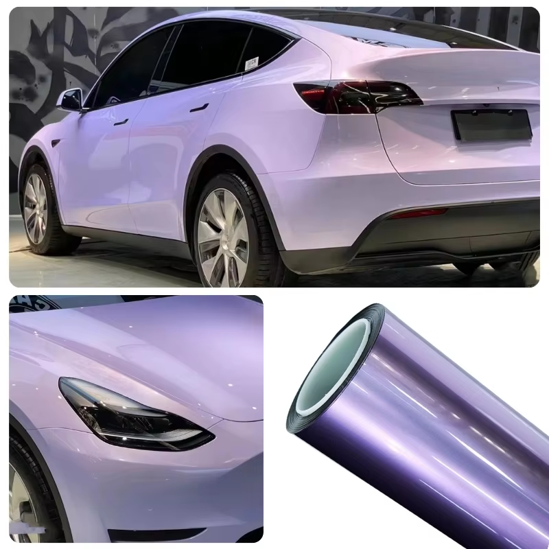 Wholesale PET Crystal Mirror Purple Stretchable Car Wrap Film Roll Full Body Automotive Surface Protection Vinyl