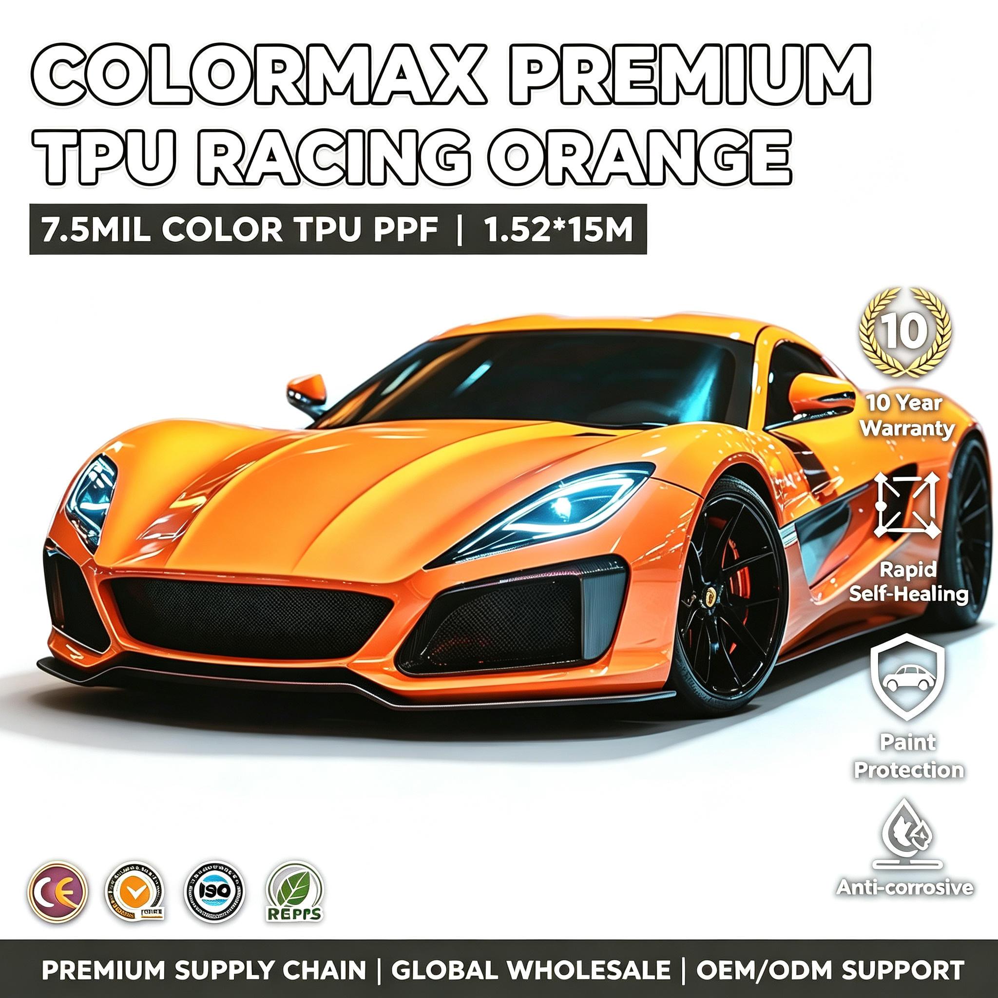 Racing Orange TPU Color Paint Protection Film